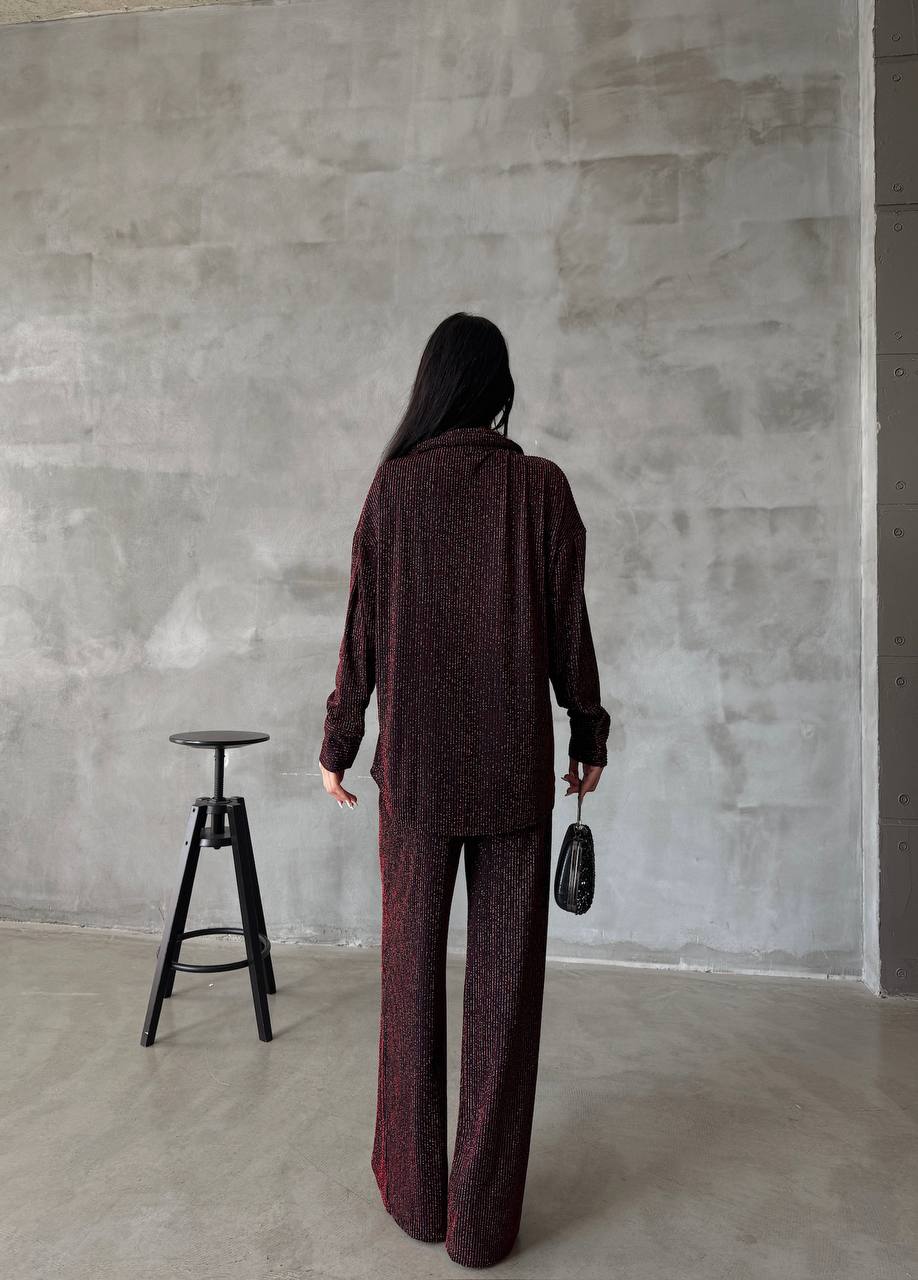 Bordeaux glitter blouse en broek set