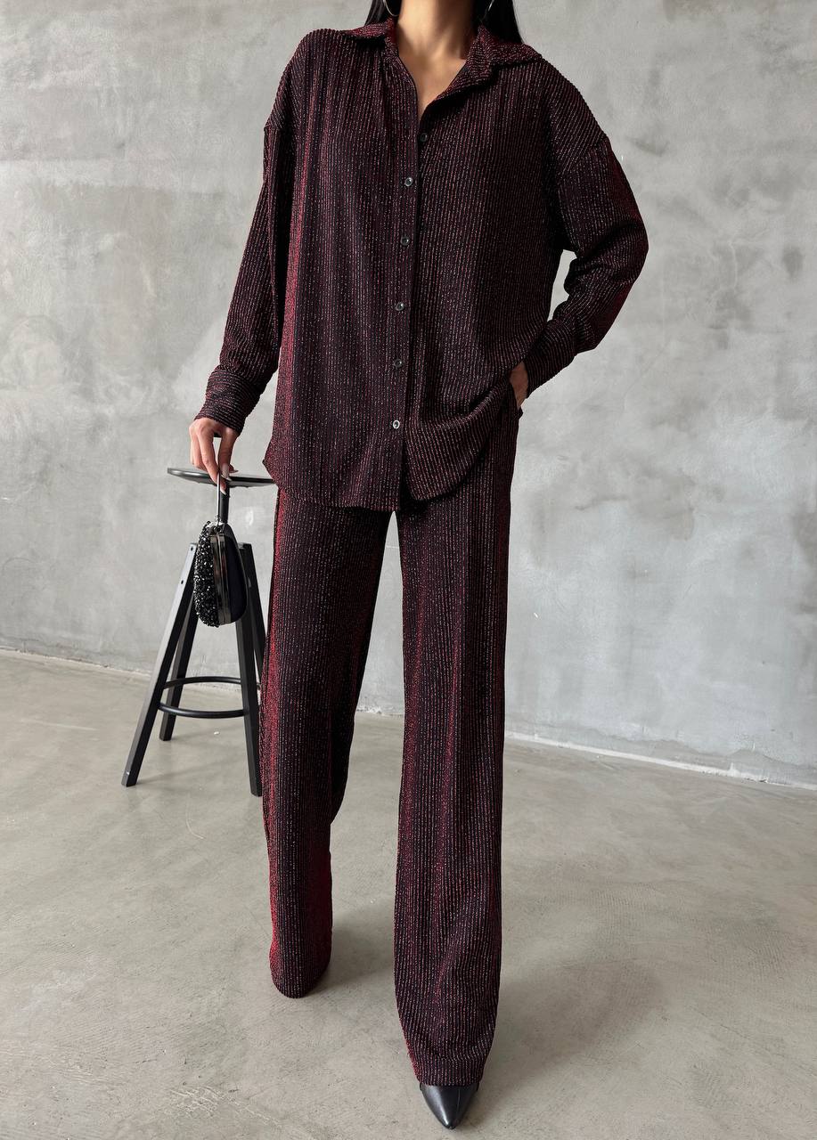 Bordeaux glitter blouse en broek set