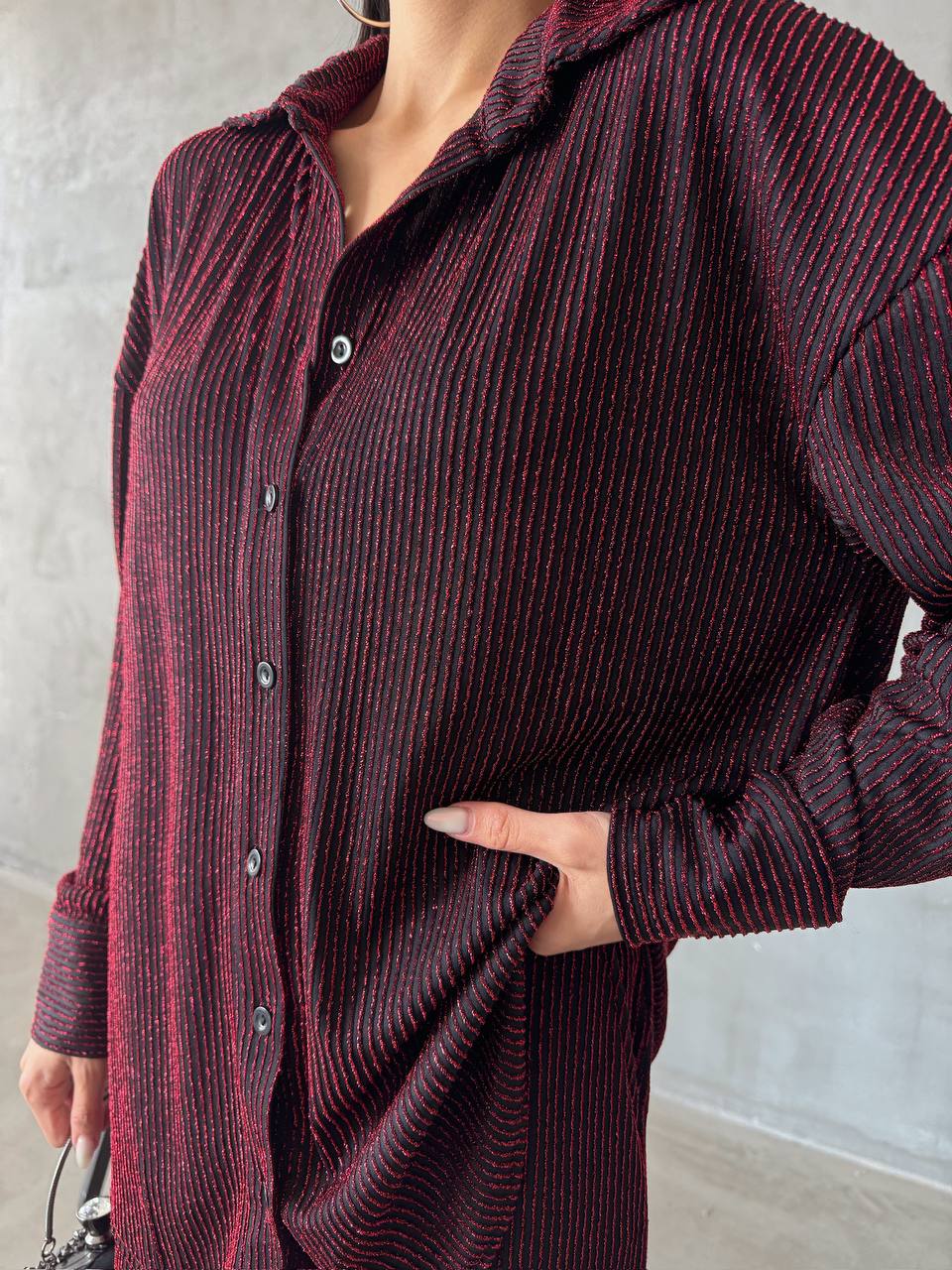 Bordeaux glitter blouse en broek set