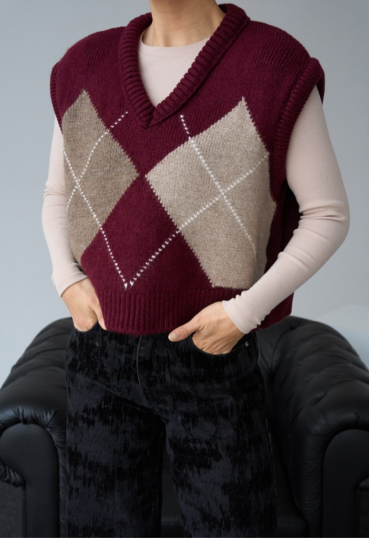 Sweater bordeaux en beige