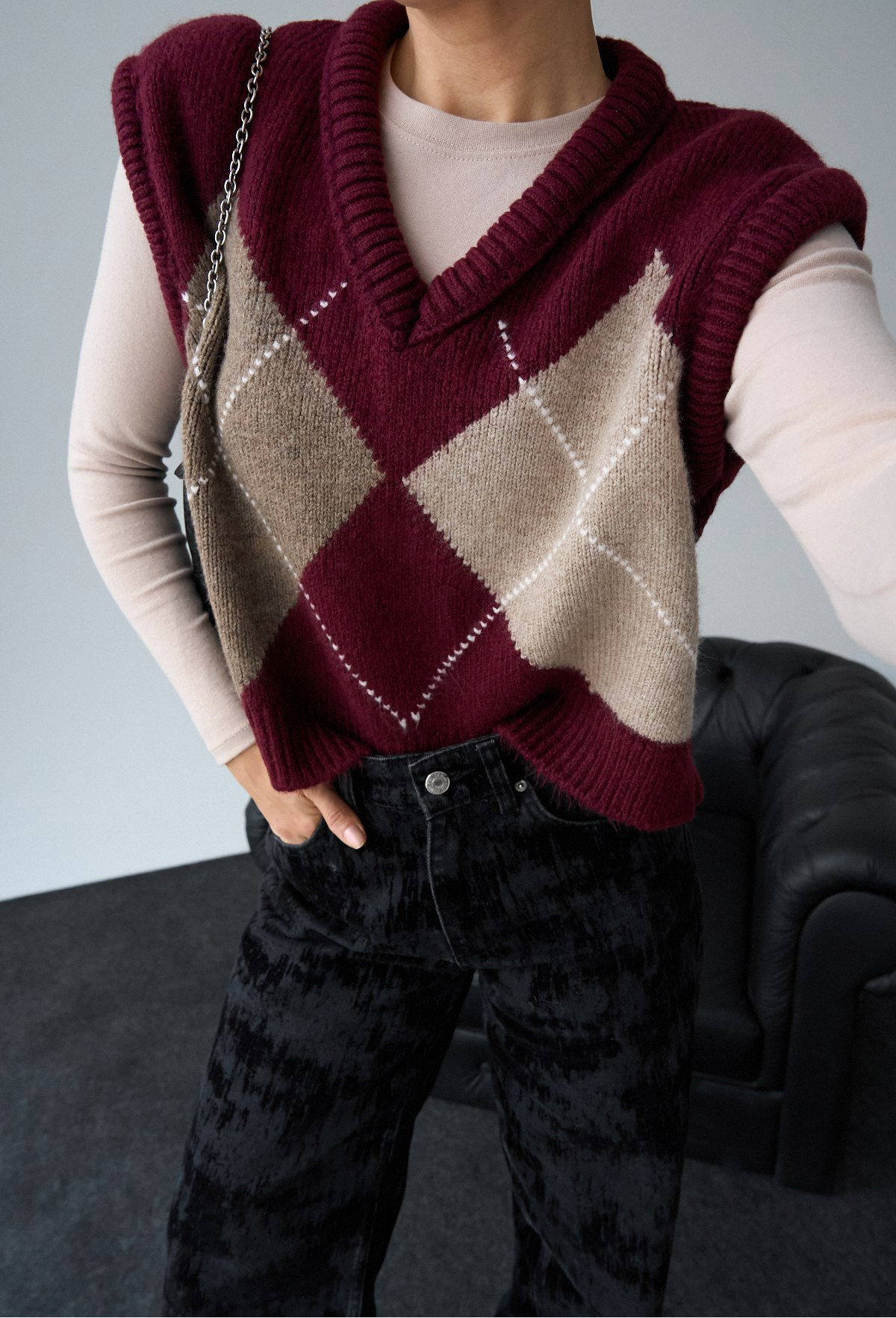 Sweater bordeaux en beige